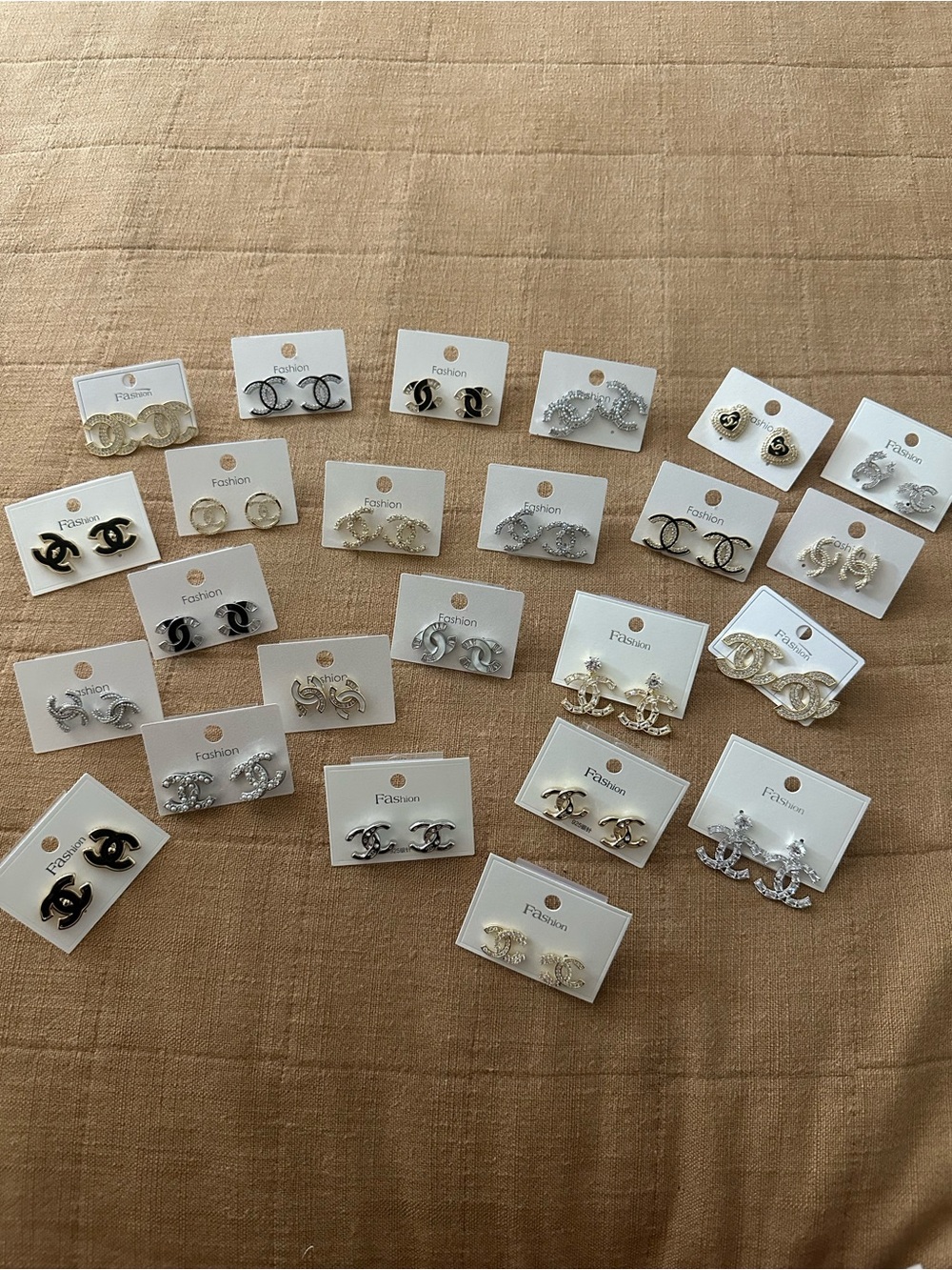 Fashion Double-C Logo Stud Earrings - Gold & Silver Mix